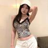 Lace Leopard Leopard Print Corset Splicing Crop Tops Retro Fashion Suspender Vest  Ladies
