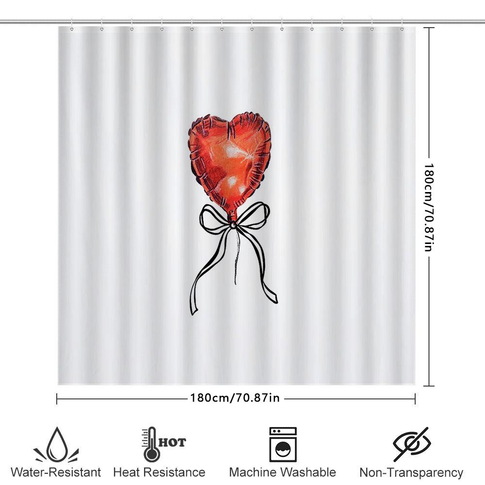 Romantic Red Heart Bow Shower Curtain Set Waterproof Bathroom Decor Vintage Floral Pattern Backdrop Washable Liner