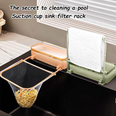Sink Filter Rack Drain Stand Waste Garbage Net Shelf Anti-Clogging Disposable Mesh Bag Kitchen Sink Strainer with Removable Suction Cup