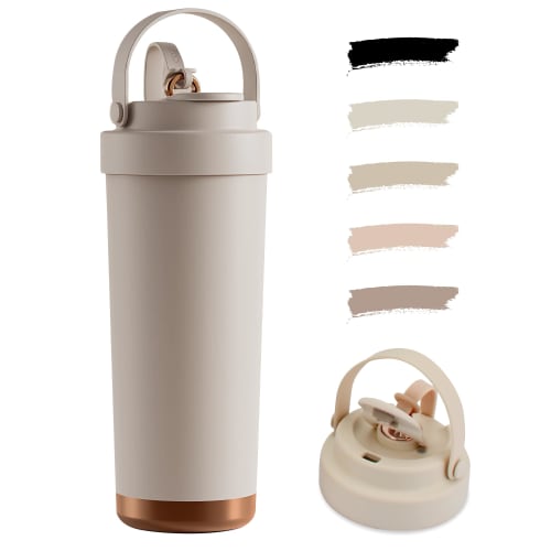 SKIASE Tumbler with Straw, Ceramic Coating, 750ml, Portable, with Handle, Direct Drinking, Lid, Spill-Proof, Stainless Steel, Keeps Drinks Hot or Cold