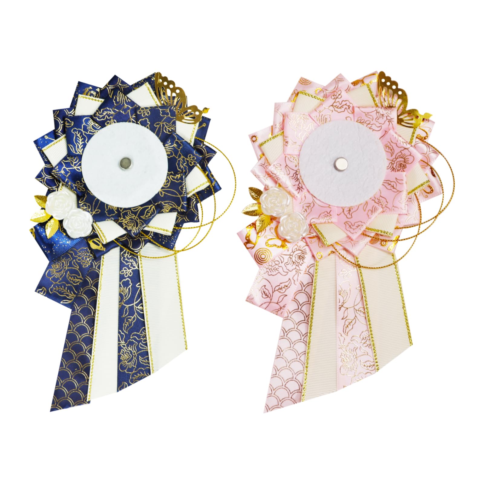 siawadeky Long-Tail Badge Rosettes, Set of 2, Beautiful Butterfly and Floral Decorations, Perfect for Ita Bag Decorations, Magnetic Attachment,