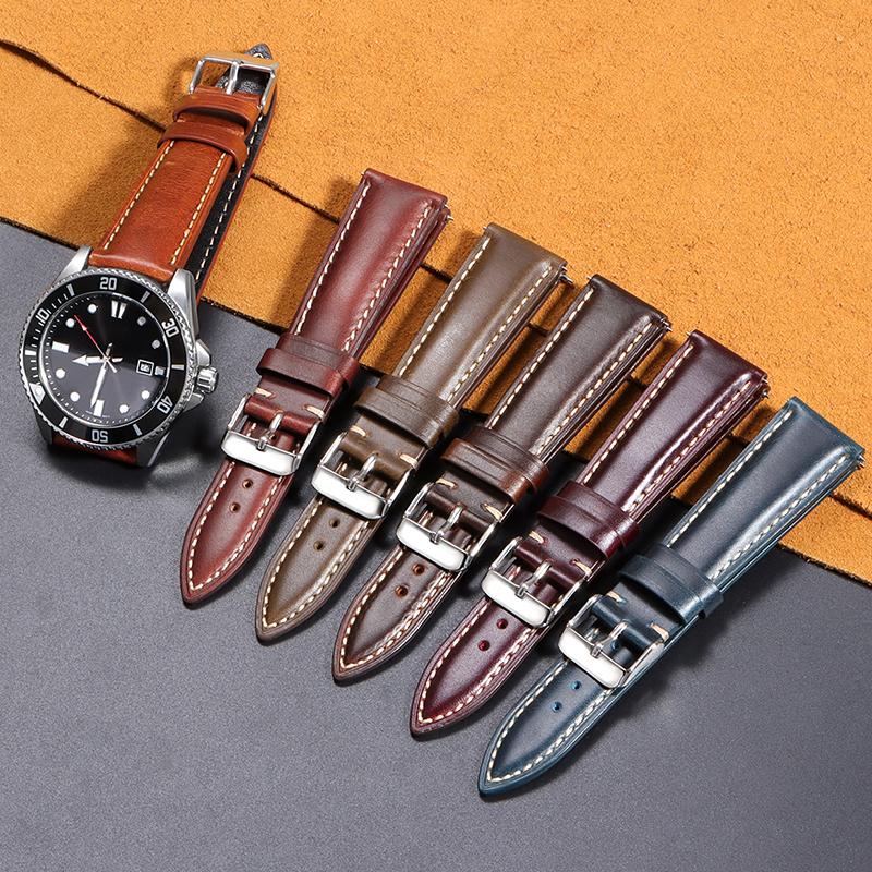 Calfskin Leather Watchband Quick Release Watch Band Wrist Strap with Silver Stainless Steel Buckle 18mm 19mm 20mm 21mm 22mm Belt