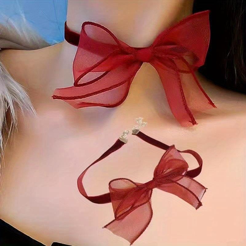 Summer Fashion New Bow Black Mesh Flower Neck Chain for Simple Women's Geometric Lace Choker Necklace