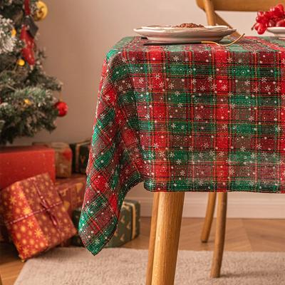 Christmas Tablecloth Red Green Plaid Xmas New Year Rectangle Tablecloth Snowflakes Printing Table Cover Dinning Table Cloth