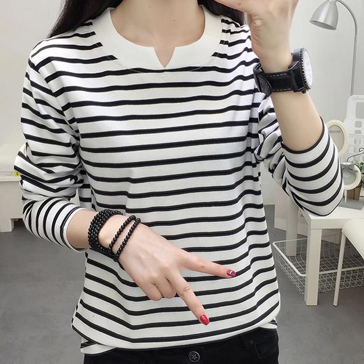 5xl Осень Новый Повседневный Модный Пуловер Женский На Все Случаи Простой Повседневный Женская Хлопковая Футболка с Длинным Рукавом Черно-Белый Полосатый Топ 5XL белый