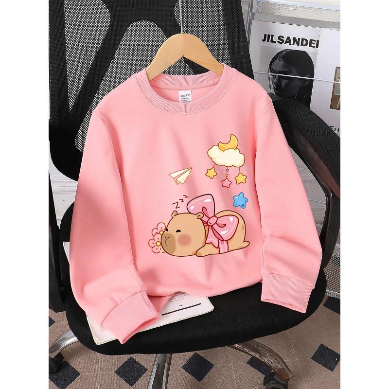 Kids Sweatshirt Crewneck Sweatshirt for Girls Featuring a Bear Adorned with a Bow And Stars. It'S Machine Washable