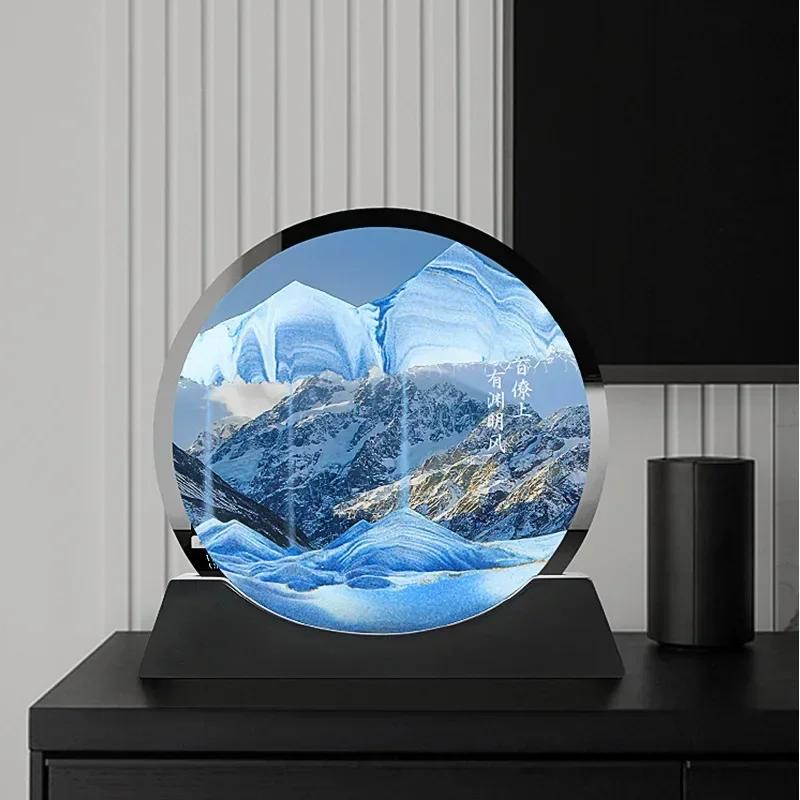 Sandscape Moving Sand Art Picture Desert Snow Landscape Quicksand Craft Round Hourglass Flowing Sand Painting Home Decor Gifts