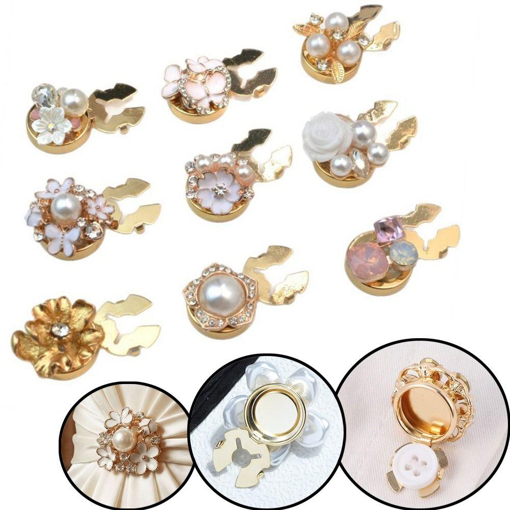 1PC Alloy Pearl Round Shirt Buckle Rhinestone Flower Cufflinksble  for Shirt Dress Decoration