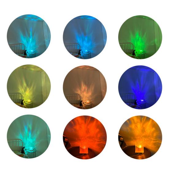 Ocean Wave Projector Lamp Night Light Remote Control 16-Colors Gradual Rotating Flame Water Lamp with Wooden Base