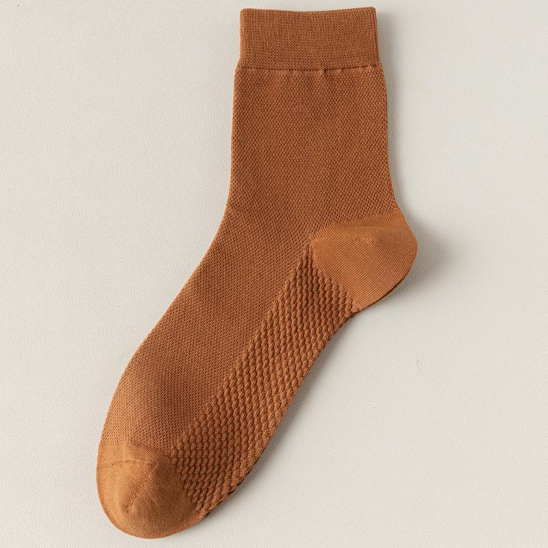 Men's Breathable Black Cotton Mid-Calf Socks - Sweat-Absorbent, Odor-Resistant, Mesh Design for Spring/Summer.