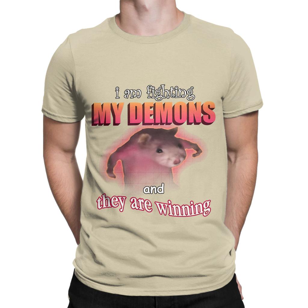 Im Fighting My Demons and They Are Winning Word Art Meme Novelty 100 Cotton TShirt Meme Tees Tops For Unisex