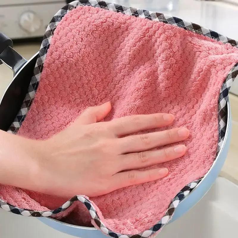 Kitchen Cleaning Coral Velvet Towel Rag Non-stick Oil Dish Cloth Double-sided Absorbent Thickening Scouring Tools Accessories
