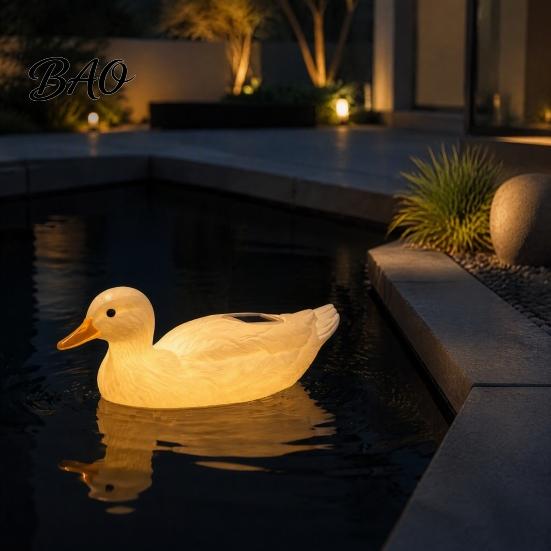 Decorative Resin Swan Statues for Ponds Solar Floating Garden Statue with Warm LED Lights, Waterproof Outdoor Pond Decor Automatic Dusk to Dawn
