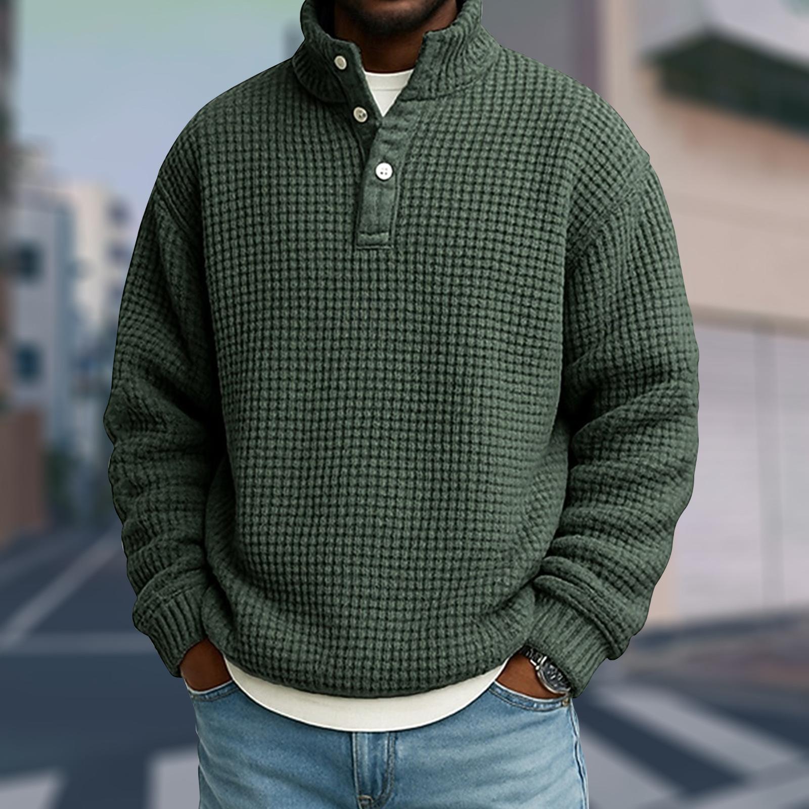 Men s Casual Stand-Up Collar Long-Sleeve Top Color Button-Down Sweatshirt L