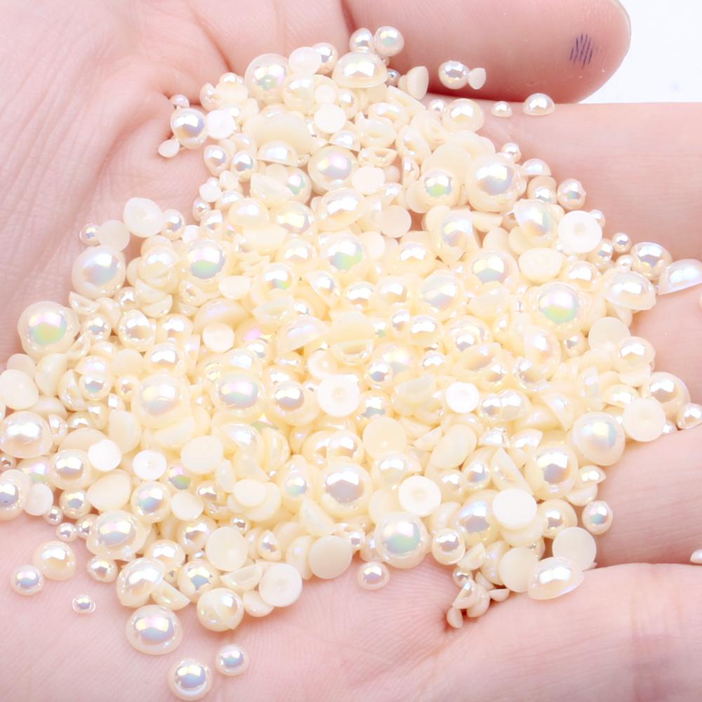 Resin Half Round Flatback Beads 2-6mm Mix Size Glue on Loose Rhinestones for Clothes Dresses DIY Crafts Scrapbook Decoration