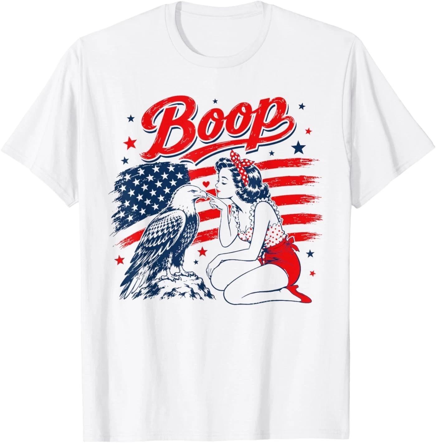 Boop Patriotic Pinup Girl Bald Eagle 4th of July T-Shirt 3XL