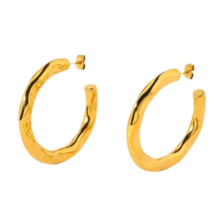 18K Gold Hammered Metal Stud Earrings - European & American INS Style for Women