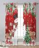 Christmas Ball Snowman Elk Christmas Tree Red Sheer Curtains Living Room Decoration Window Curtains Kitchen Tulle Voile Curtains