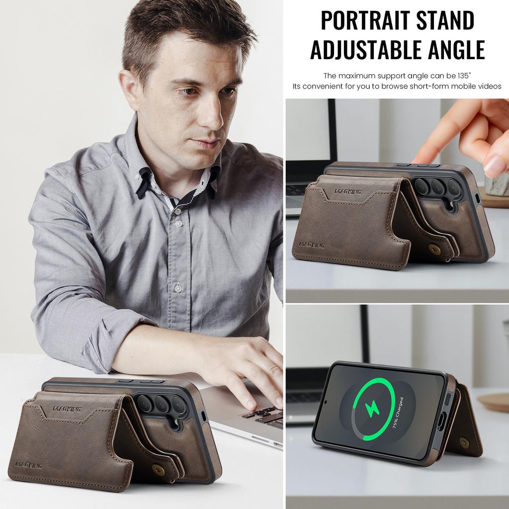 MAGKING K3 Series For Samsung Galaxy S25 Magnetic Case Wallet PC + TPU + PU Phone Cover