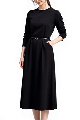 Chubikime Long Sleeve Sweatshirt Crew Midi Solid Simple and Pullover Style with Hem Stylish and Perfect for and Casual Work Women's Dress, Neck,