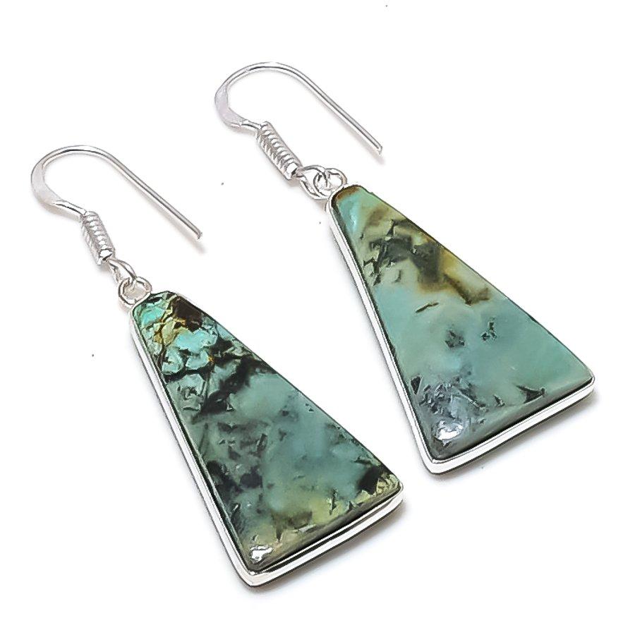 

Natural Tibetan Turquoise 925 Sterling Silver Jewelry Earring 1.97 AEE-10838