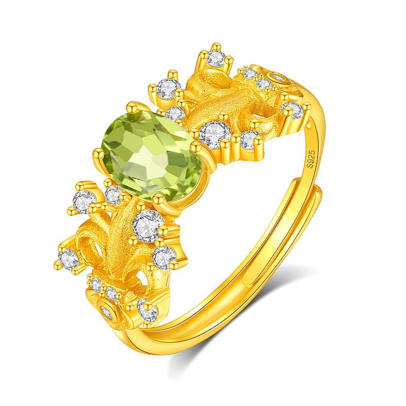 S925 Silver Natural Topaz Ring, Adjustable, Non-fading, Elegant Crystal Jewelry for Women