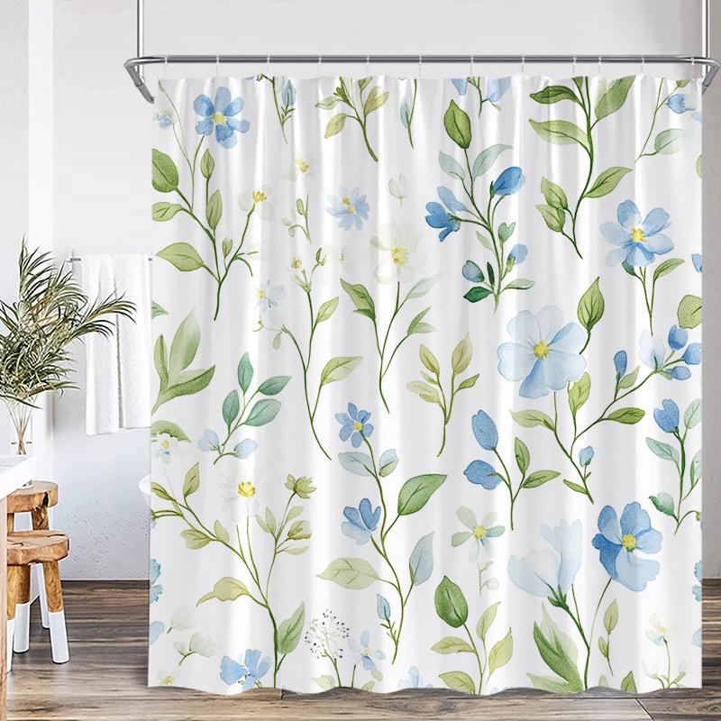 Blue Leaves Shower Curtain Watercolour Plant Eucalyptus Leaf Modern Simple Home Bathroom Decor Fabric Bath Curtains With Hooks