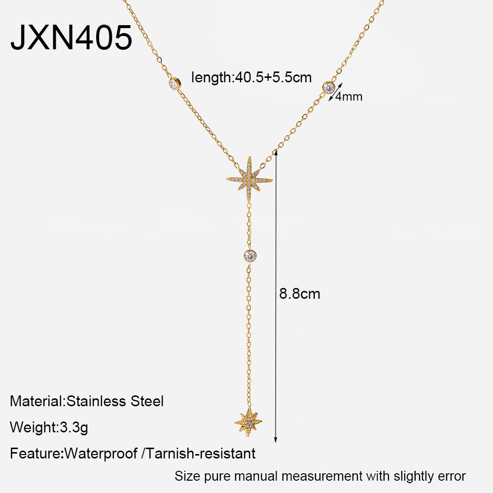 Hot Sale Diamond-encrusted Octagram Stainless Steel Y-Chain Plated 18K Gold Waterproof Necklace Light Luxury Premium Accessories Women