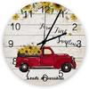 JUJUE Red Pickup Truck Full of Sunflowers Wall Clock 9.5 Inch Round Quiet Clock for Home Office Room Decorative