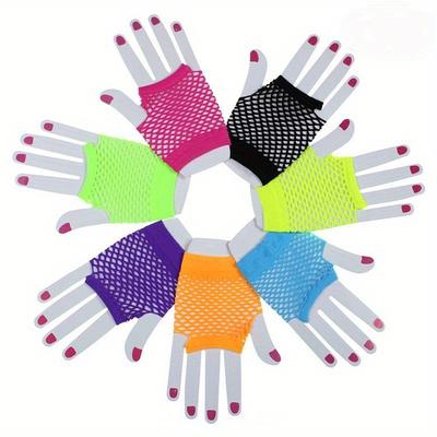 Punk Goth Bonbonfarben Netzhandschuhe Ohne Finger Damen Disco Tanzkostüm Spitze Fingerlose Netz-Fischnetzhandschuhe