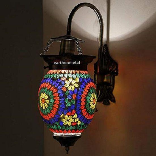 

Multicoloured glass crystals decorated glass wall lamp