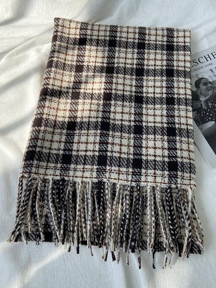 Retro Fashion Winter Women Men Knitted Scarf Headscarf Casual Preppy Plaid Tassel Scarve Lady Mujer Wrap Shawl Unisex Korean New