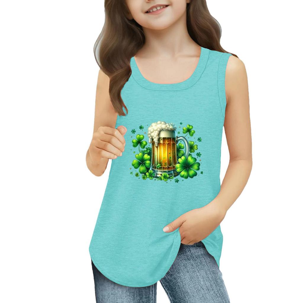 Mädchen Kinder Sommer Rundhals Ärmellose Shirts Tanktops St. Patrick's Day