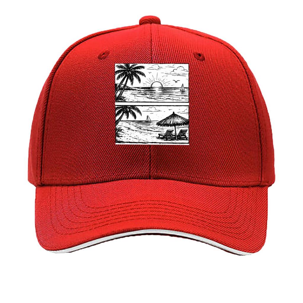 Tropical Beach Sunset Palm Tree Ocean Sailboat Sketch Sandwich Baseball Cap Unisex Women Sun Cap Outdoor Workouts Hat