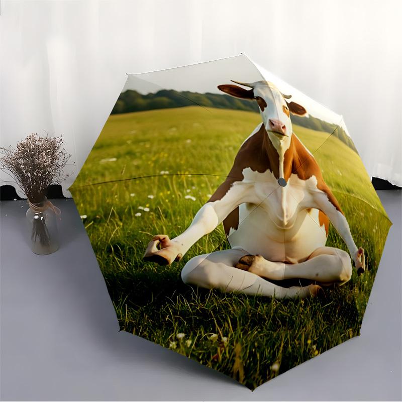 1pc Yoga Cow Automatic Open/Close Umbrella - Compact Travel Umbrella, 8-Rib Heavy-Duty Construction, Ideal Gift, Outdoor Accessory003