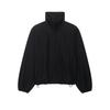 Womens Stylish Padded Shoulder Tech Fabric Jacket Solid Color Stand Collar Zip Up Casual Coat