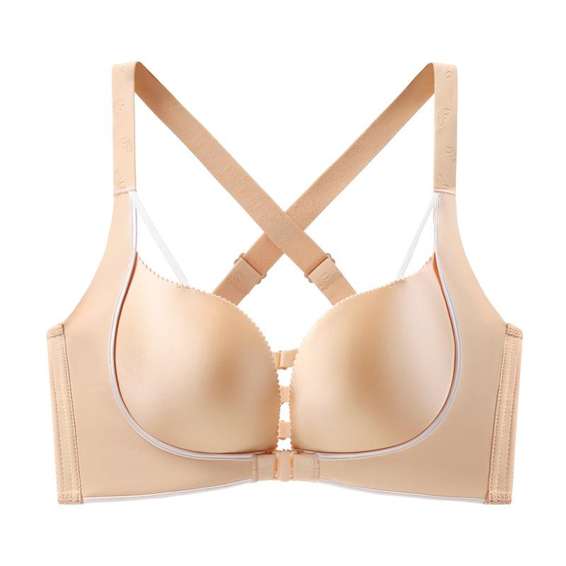 

Бюстгальтер большого размера с застежкой спереди, женский бюстгальтер для красоты со скрещенной спинкой, бюстгальтер для спины, регулируемая застежка, без косточек, бюстгальтер большого размера 52/120E бежевый
