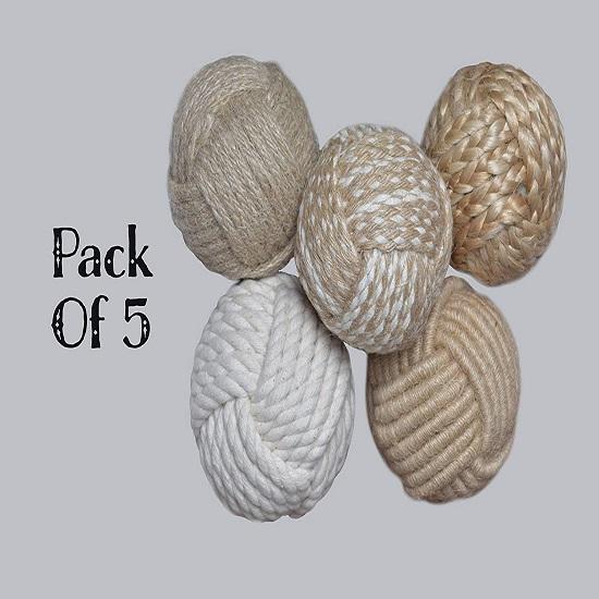 5 Pcs 6.35 Cm, Rustic Nautical Decorative Spherical Natural Jute Rope, Cotton Ball, Vase Tray Bowl Filler, Home Table Top Décor