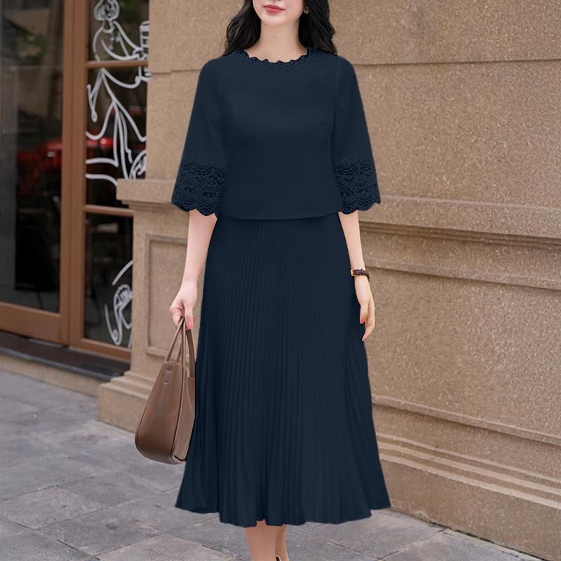 ZANZEA Women Elegant Round Neck Casual Half Sleeve Lace Splice Dress