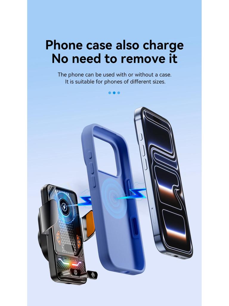 2026 Dual Motor Car Phone Holder with 90° Flip & Colorful Ambient Light Wireless Charger