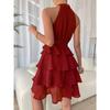 Summer Women's Dress Patchwork Sleeveless Sweetheart Ruffle Dress