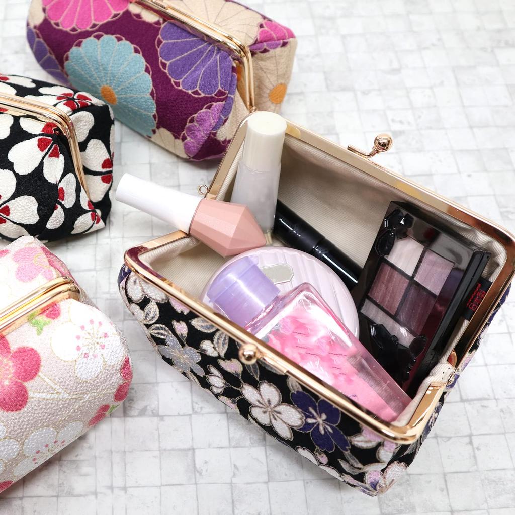 Komon Kobo Kosmetiktasche, Moderne Pflaumenblüte (Elfenbein), Futako Chirimen, Kyoto, Edo Komon, 0105