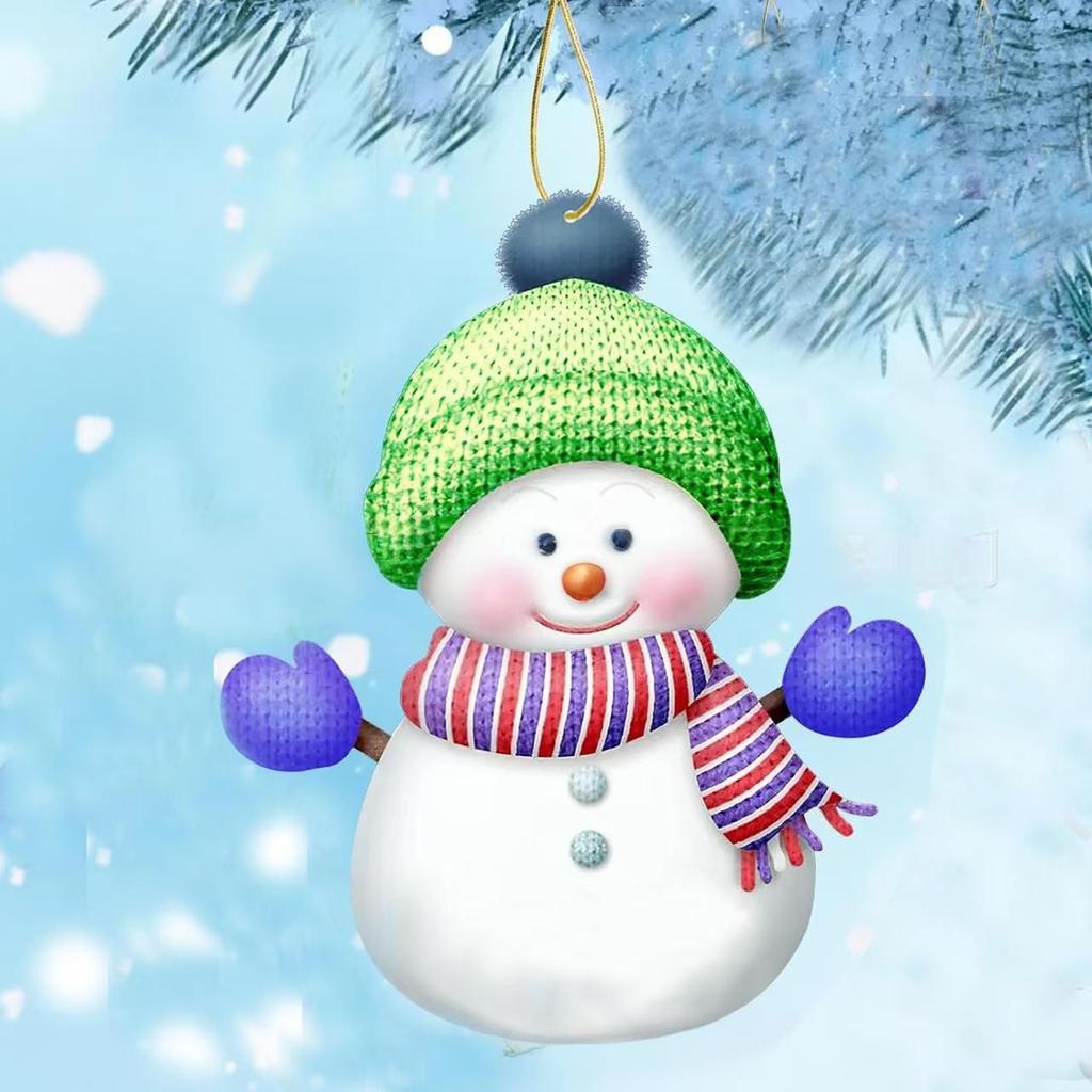 Christmas Acrylic 2D Snowman Ornament, Hanging Decor for Car Mirror, Backpack, Tree with Hook, Festive Gift Accessorie