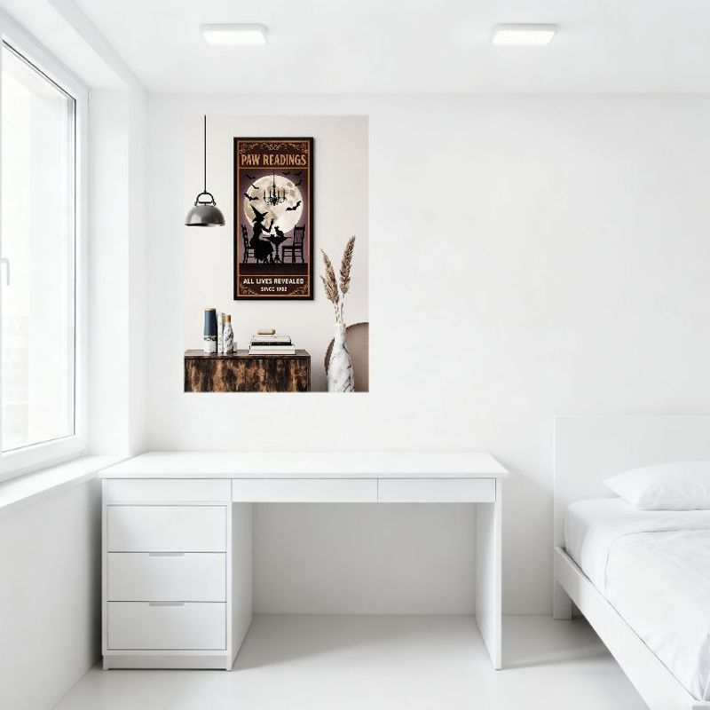 Halloween Witch Cat Full Moon 'PAW READINGS' Tin Sign Vintage Metal Poster for Bar Pub Home Wall Decor 'ALL LIVES REVEALED' Sinc