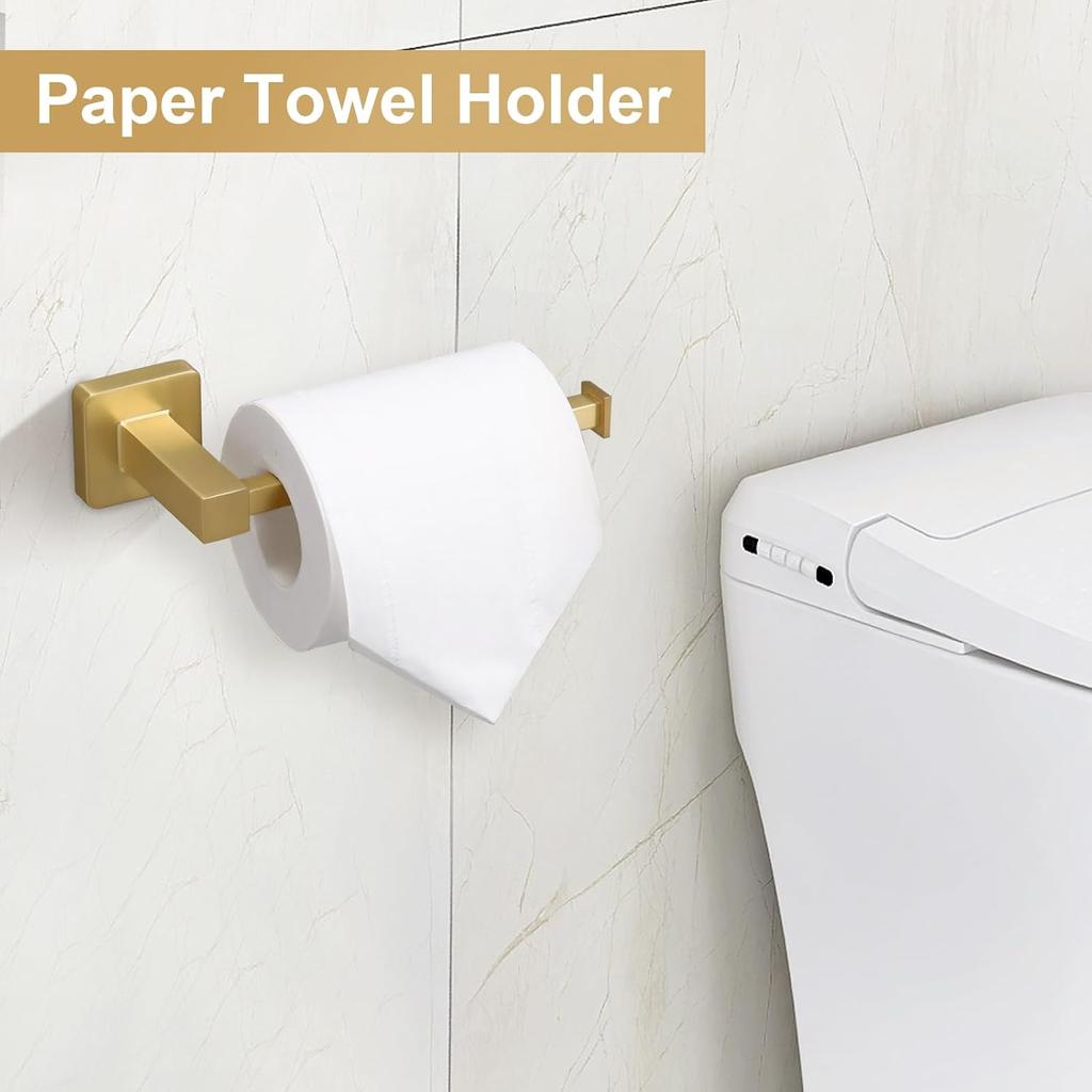 Gold Towel Bar Set 5 Pieces Bathroom Hardware Accessory Set Towel Holder Set for Bathroom SUS304 Stainless Steel Bathroom Accessories Set Wall