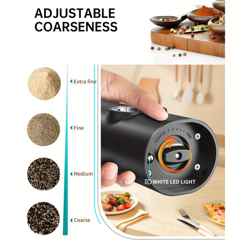 Automatic Electric Salt and Pepper Grinder Set Battery Powered with Ceramic Grinder Core Adjustable Coarseness LED Light