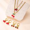 Stainless Steel Necklace Drip Red Oil Cherry Earrings Cute Sweet Plated 18k Gold Titanium Steel Jewelry Set