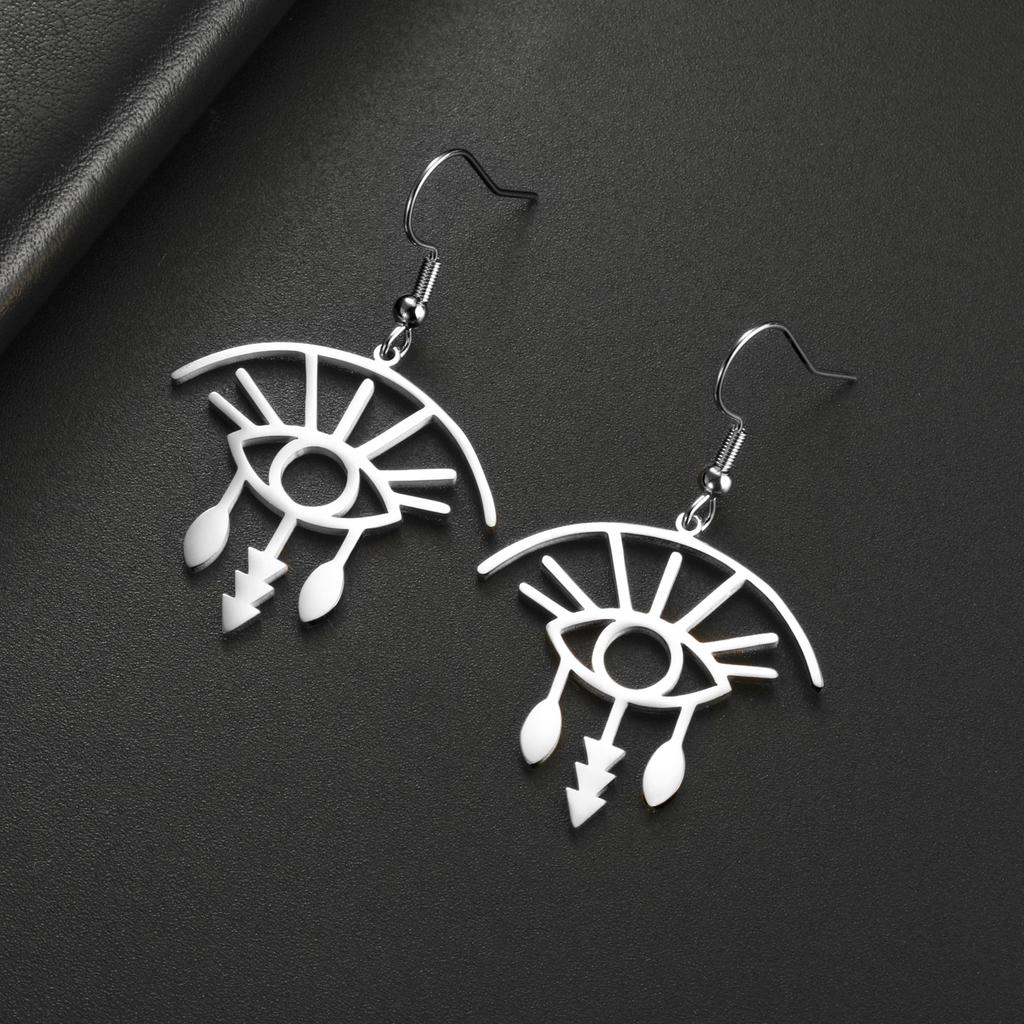 LIKGREAT Gothic Evil Eye Earring Stainless Steel Sun Eyes Drop Hoop Earrings Punk Hiphop Jewelry Amulet Gift for Women