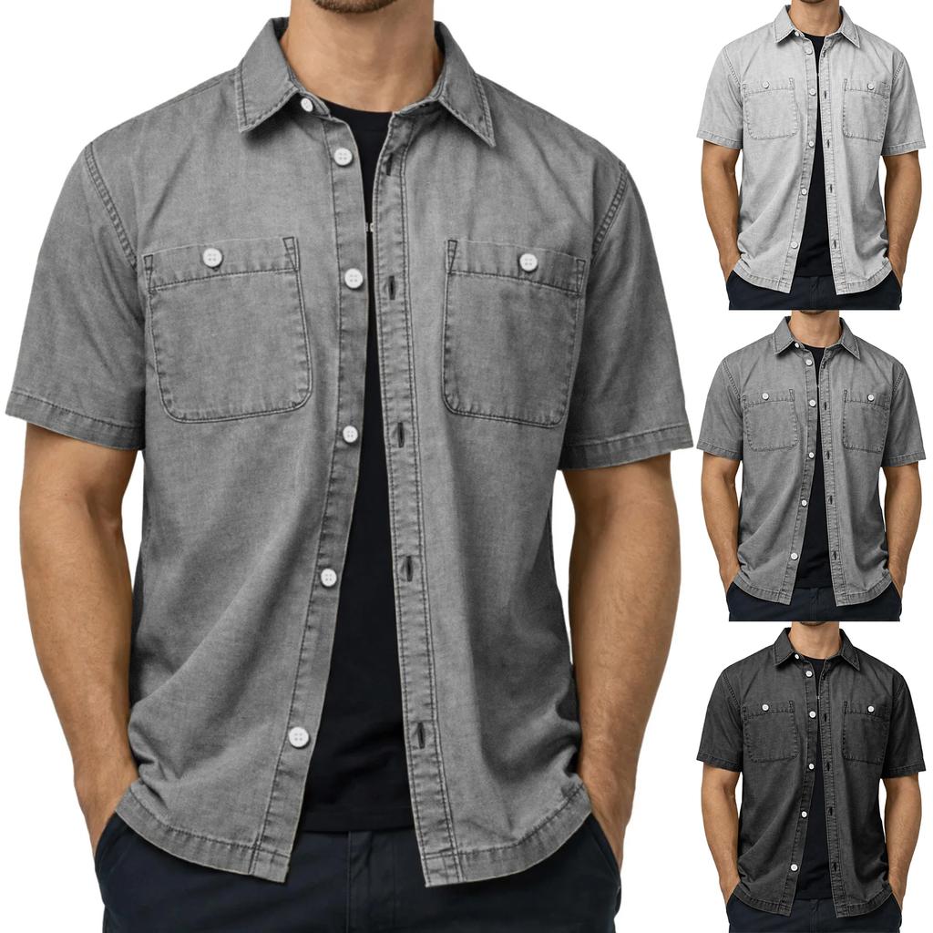 Herren Freizeit- und Mode-Button-Down-Hemd - Herren Gewaschenes Helles Business-Arbeitskleidung Kurzarmhemd