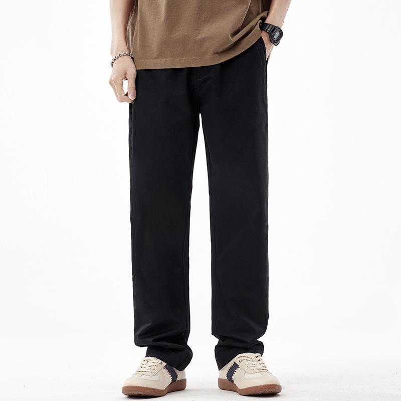 American twill boys' trousers straight loose trendy casual pants personalized solid color elastic waist casual long pants men